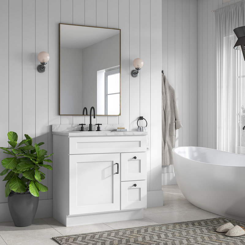 Meuble-lavabo de salle de bain en bois massif prêt à assembler 30 po - comptoir non inclus, Blanc