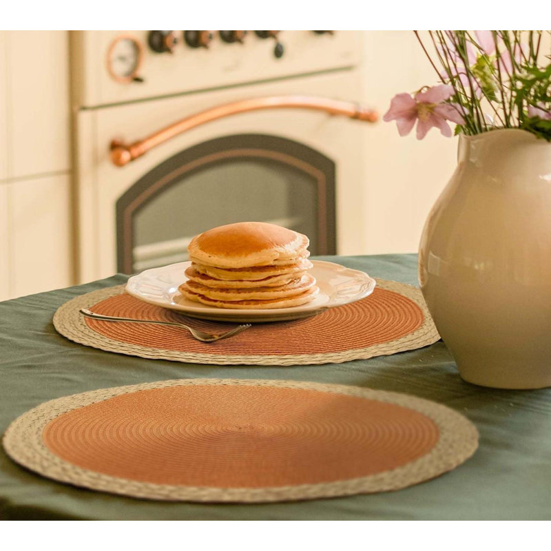 Orange and Beige Round Braided 15" Placemats Set of 8