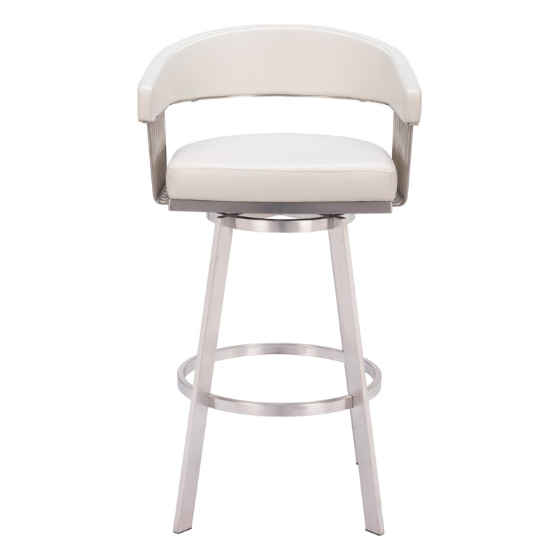 White Faux Leather and Metal Swivel Counter Stool