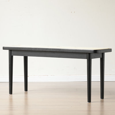 Banc de salle à manger en bois de chêne massif de style moderne avec détails en rotin, banc moderne pour la chambre à coucher, banc d'entrée, banc en rotin pour le salon