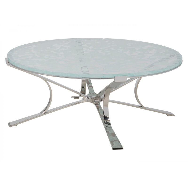 Round Blue and Silver Glass Metal Cocktail Table