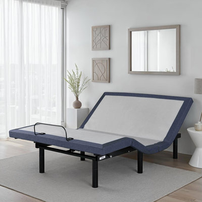 Full Adjustable Bed Base With Head And Foot Adjustments, Relaxing Massage, - Snore Feature, 3 In 1 Leg Adjustment, Remote Flashlight. Blue Gray Range Movement, Body One Touch Return To Flat, 2