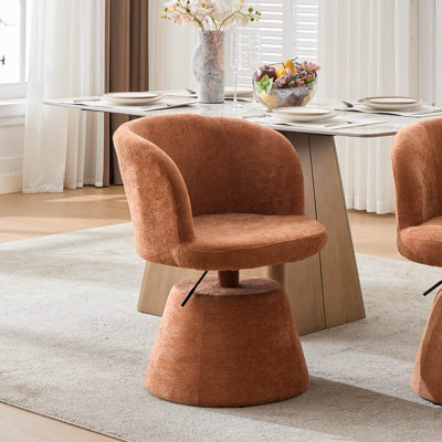 Adjustable Height 360° Swivel Bar Stool, Modern Chenille Upholstered Round Dining Chair, Ergonomic Accent Vanity Chair For Bedroom,kitchen Island & Pub, Single Pack, Terracotta & Orange Color