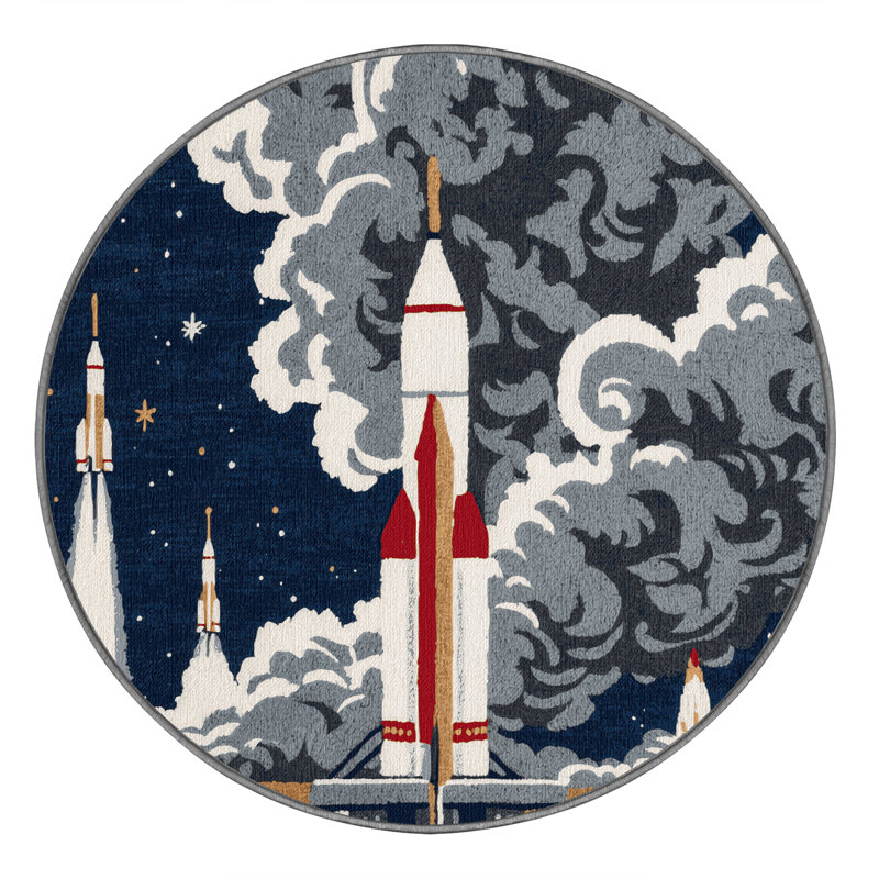 Machine Washable Space Gray Area Rug, Round 5'