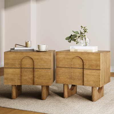 Ensemble de table de chevet en bois 2 pièces avec tiroirs et découpe de porte arquée