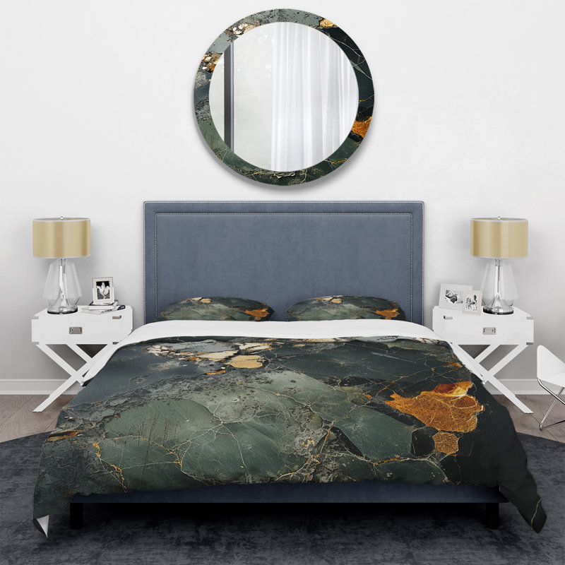 Ensemble de housse de couette en marbre doré et vert Terrazzo Marble Elegance II