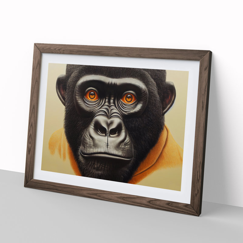 Curious Gorilla - Framed Print, 46cm H x 64cm W x 2cm D, Walnut