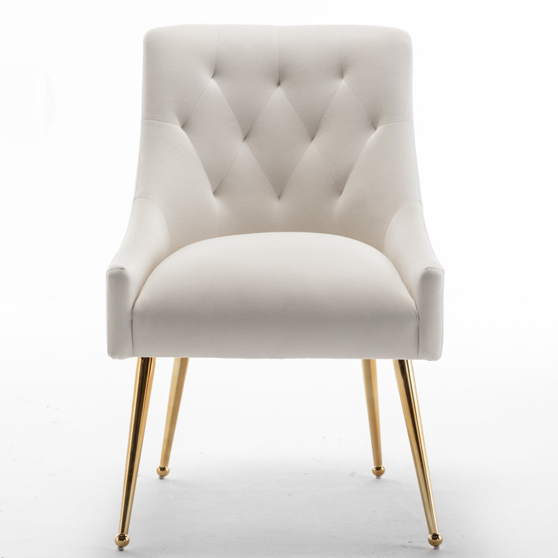 Chaise d'appoint en velours beige Baudel, Blanc