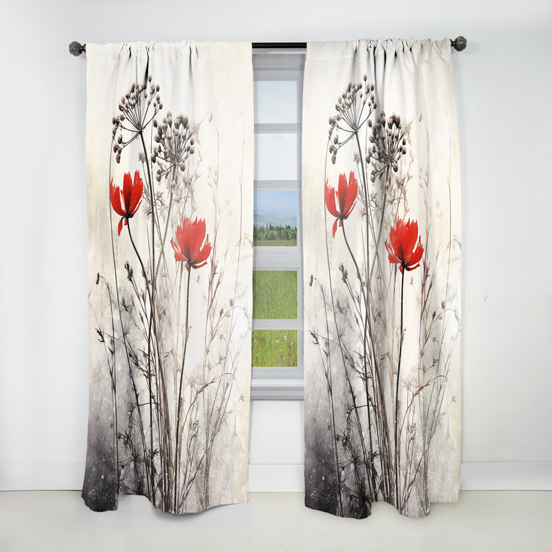 Red Grey Herb Garden I - Rideau traditionnel - Velours obscurcissant - 1 panneau, L 52 po x L 90 po