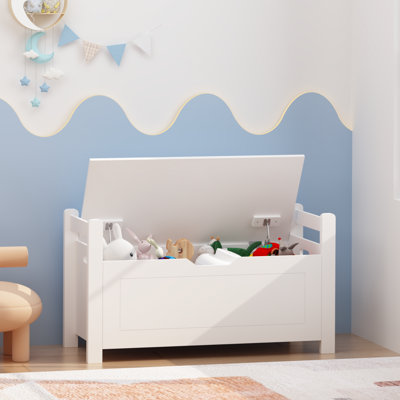 Coffre à jouets pour enfants, coffre à jouets blanc pour garçons, grande armoire de rangement avec banc à coussin / couvercle rabattable / charnière de sécurité, coffre de rangement pour jouets pour chambre de bébé, salle de jeux