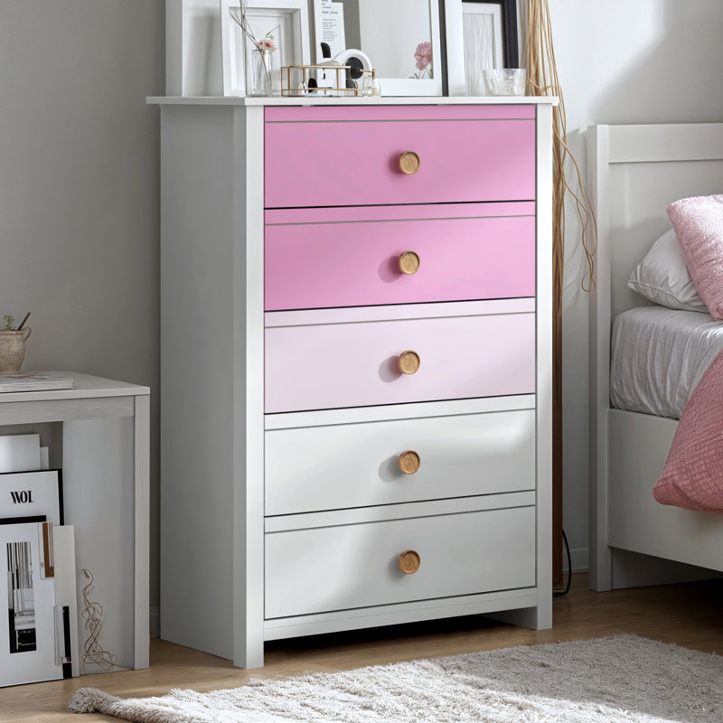 Bustillo 30.7'' Wide 5 -Drawer Chest, White/Light Pink/Baby Pink