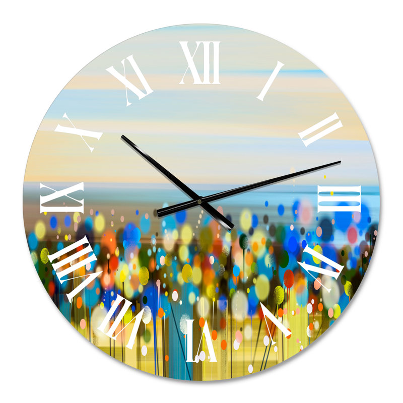 Horloge murale moderne peinte à la main fleurs sauvages et champs de printemps, Petit