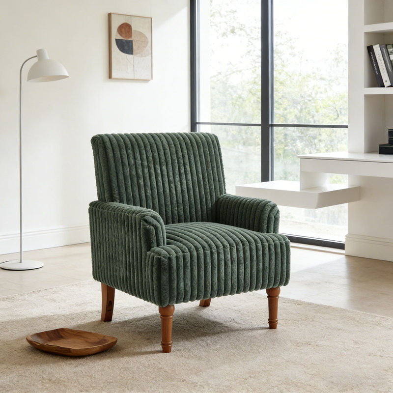 Chaise d'appoint moderne en velours côtelé, Vert d’armée