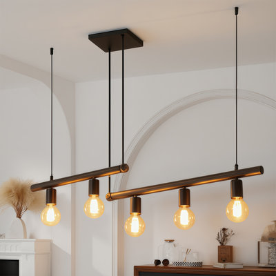 Luminaire suspendu linéaire industriel à 5 lumières, lustre en métal noir à hauteur réglable pour îlot de cuisine, salle à manger, bar