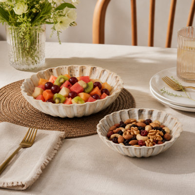 Hand-Carved Scallop Serenity Bowls- Set of 2