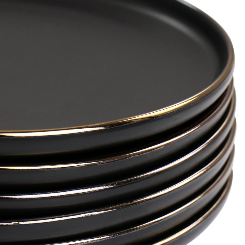 Ensemble d'assiettes à salade en grès blanc mat 6 pièces Elama Arthur, Noir mat