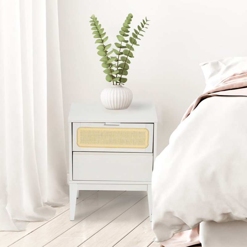 Kay 19.7'' W Solid Wood Nightstand, White with Natural