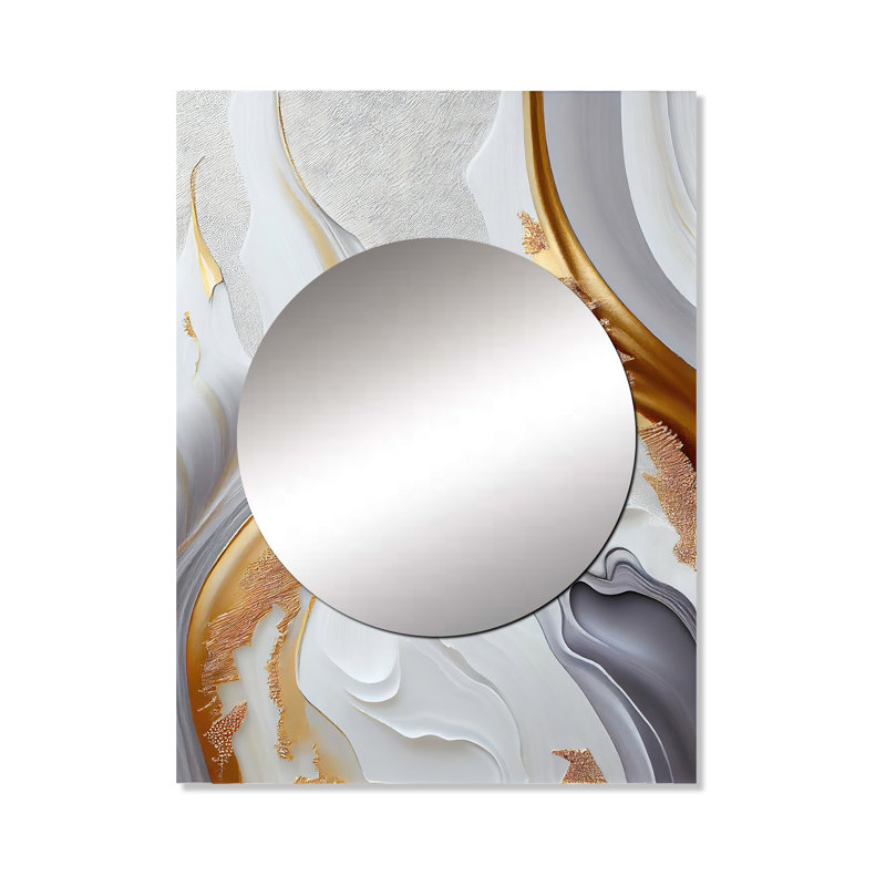 Blanc et or marbre abstrait I - miroir décoratif en marbre, grand miroir mural blanc, impression d'art en métal