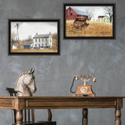 «Trendy Decor» 4U 2 pièces vignette Washday et vieux camion de grand-père, art mural noir encadré pour le salon, impression d'art mural de chambre à coucher pour la décoration intérieure par Billy Jacobs