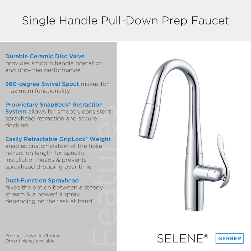 Selene® Single Handle Pull-Down Prep Faucet W/ Snapback 1.75 Gpm Stainless Steel, Stainless Steel