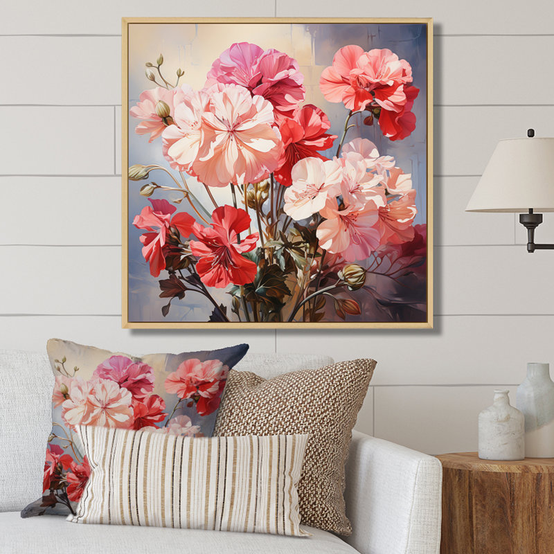 " Pink Geraniums Graceful II ", Natural Floater Framed, 36" H x 36" W x 1.5" D