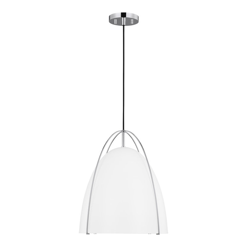 Luminaire suspendu conique à 1 lumière Nikki, Chrome, Blanc, H 19,13 po x l 15,38 po x P 15,38 po