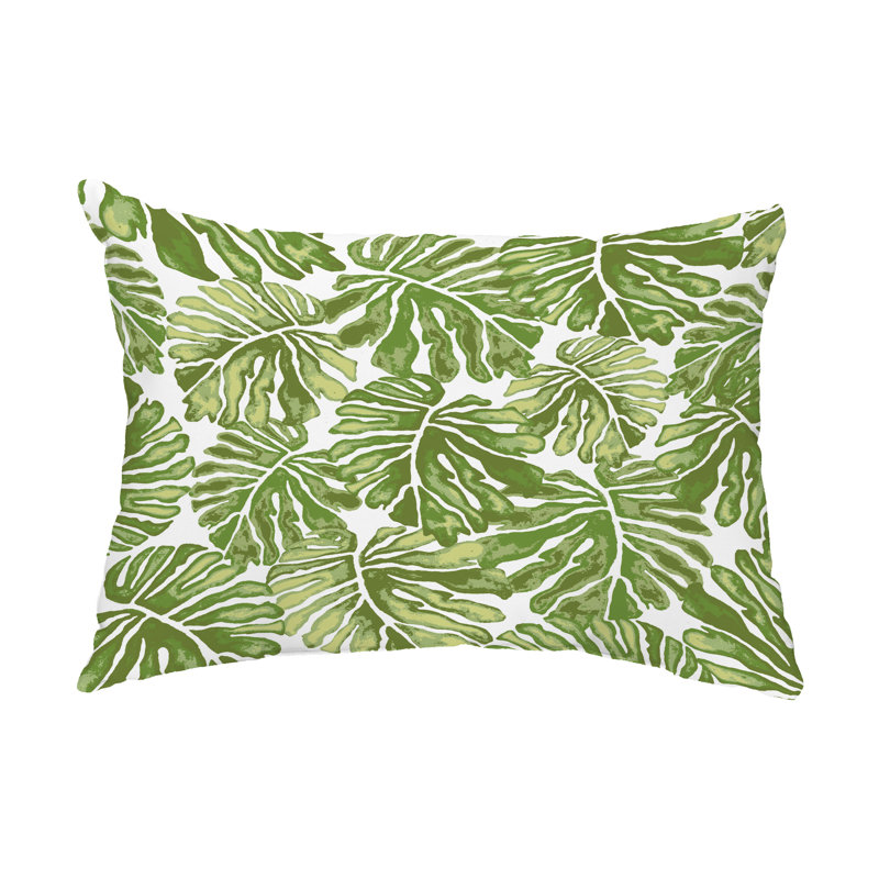 Floral Outdoor Reversible Throw Pillow, Green