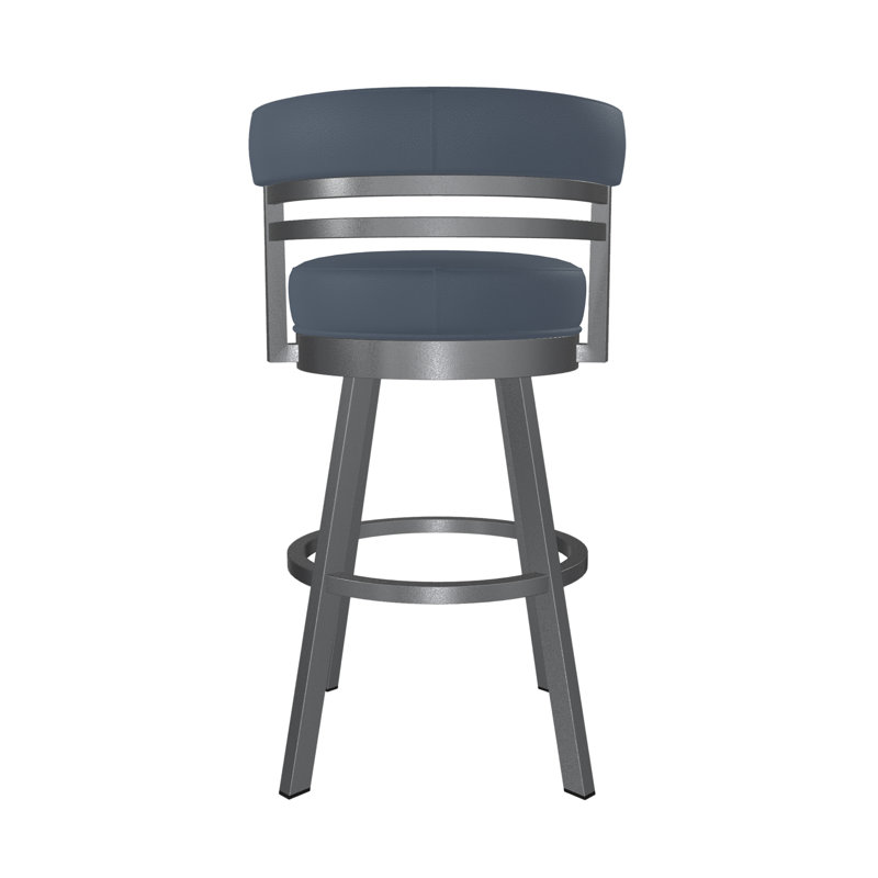 Tabouret de bar et de comptoir Aureliana, Tabouret de bar (siège d'une hauteur de 30 po), Gris, Similicuir bleu