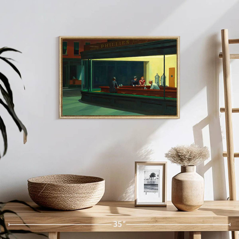 Nighthawks, 19 po x 13 po, Cadre flottant en bois naturel