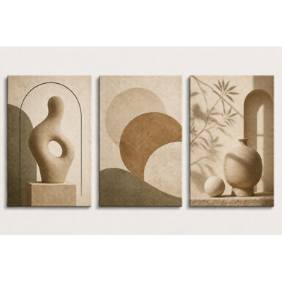 Grand ensemble de 3 sculptures abstraites neutres en toile sur toile, formes organiques modernes pour le salon, chambre à coucher, impression sur toile sans cadre 16 x 24 pouces - prête à être accrochée