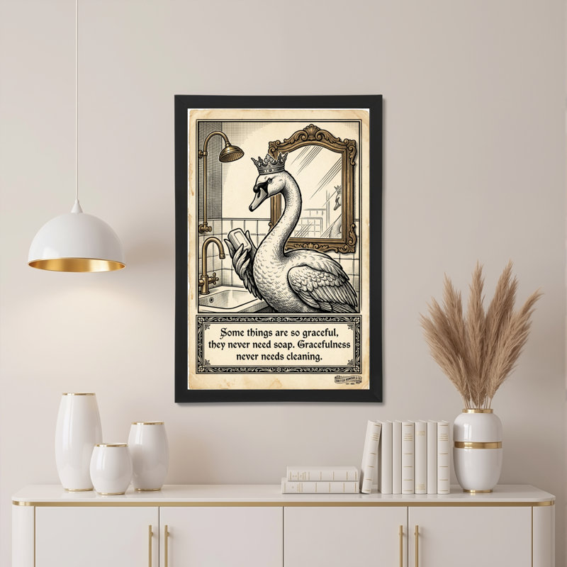 Cygne couronné dans la salle de bain - Toile tendue - Ensemble de 1, H 30 po x l 20 po