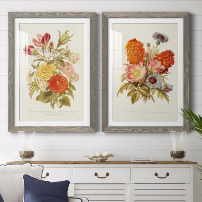 " Antique Floral Bouquet I " 2 - Pieces