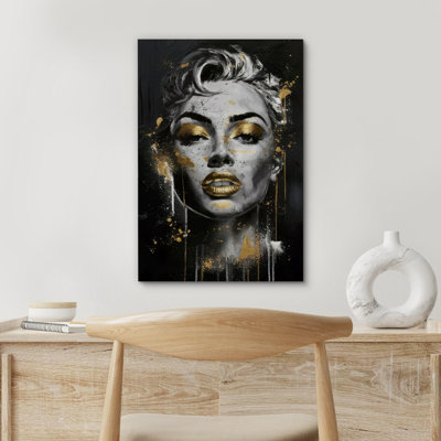Élégance, maquillage doré pour femme, portrait en noir et blanc, chambre à coucher, reproduction d'art sur toile encadrée