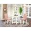 Ensemble de table de cuisine 3 pièces comprenant une table à manger et 2 chaises en bois revêtues de tissu polyester beige et rouge avec dossier élégant et fini blanc lin-106903972-132889349