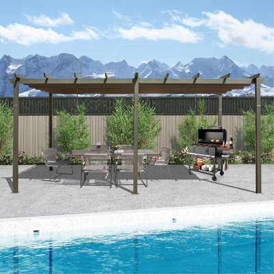 11 X 20 FT Outdoor Living Outdoor Retractable Pergola With Weather - Resistant Canopy Aluminum Garden Pergola Patio Grill Gazebo For Courtyard -Dark Gray