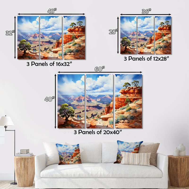 Nevada Canyon Landscape, impression sur toile 3 pièces, H 28 po x l 36 po x P 1 po