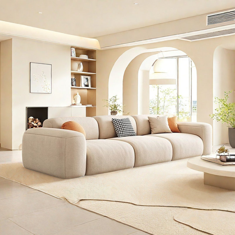 Modern simple cream style sofa, 28.34" H x 133.85" W x 39.37" D