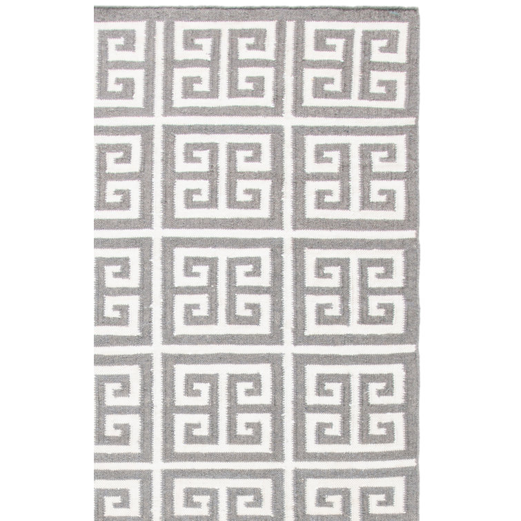 Rodgers Hand Woven Flat Weave Banana Silk/Wool/Cotton Geometric Rug in Ivory