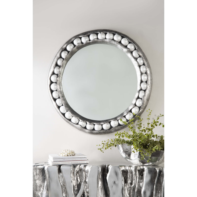 Pearl Mirror, Round, Silver Leaf