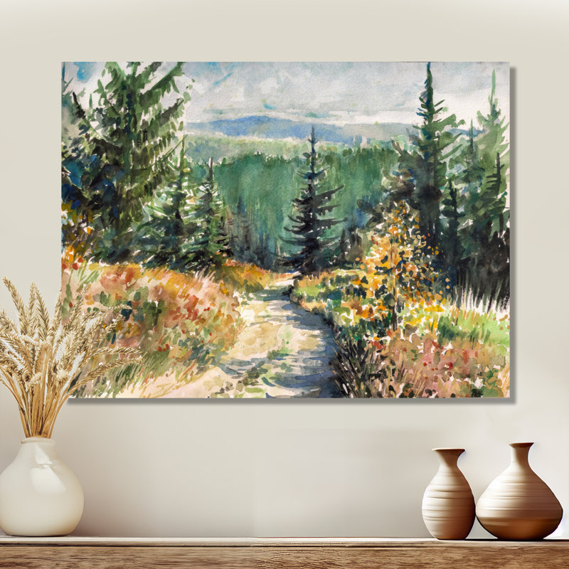 «Little Road in Mountain Landscape», reproduction sur toile, H 24 po x l 32 po, Toile tendue, Sans cadre