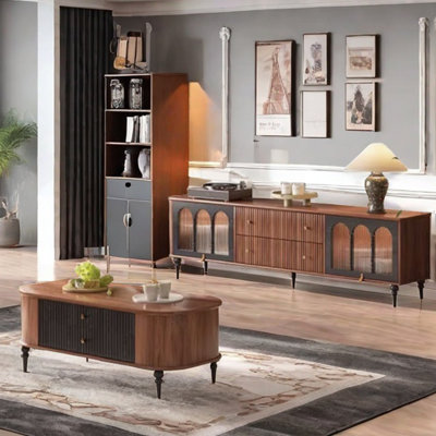 Medieval-style coffee table TV cabinet combination