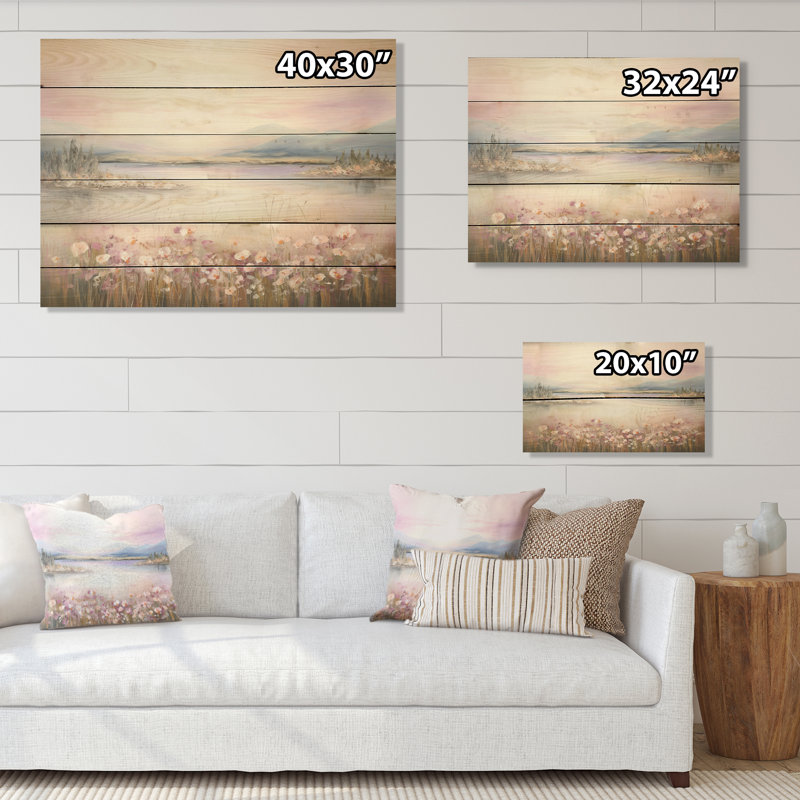 Brume de prairie charmante - art mural sur bois de pin naturel, H 10 po x l 20 po