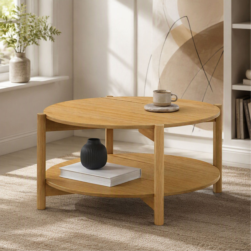 Table basse 1 pièce Natural Finish, H 16,9 po x l 34,4 po x P 34,4 po, Beige