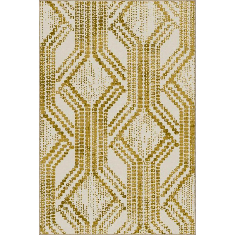 Gold Embroidered Wall Themed Patterned Woven Floor Carpet And Washable Carpet, Rectangle 5'2" x 7'7"