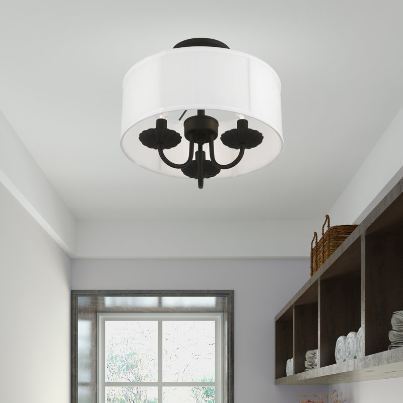 Sampson Linen Blend Semi Flush Mount, Black