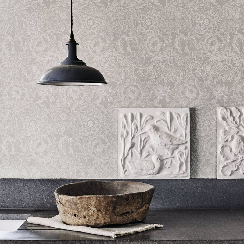 Pure Poppy Wallpaper, Dove/Chalk