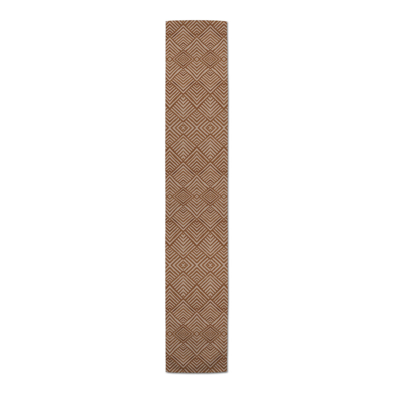 Rectangular Geometric Table Runner, 90" x 16", Brown