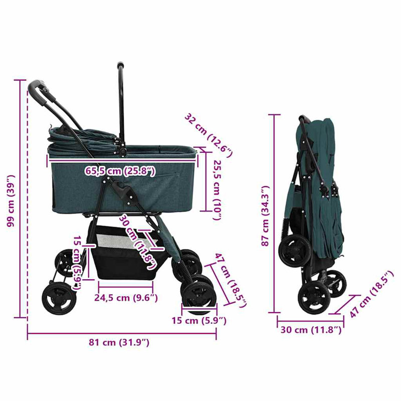 Foldable Pet Jogger Stroller, Green