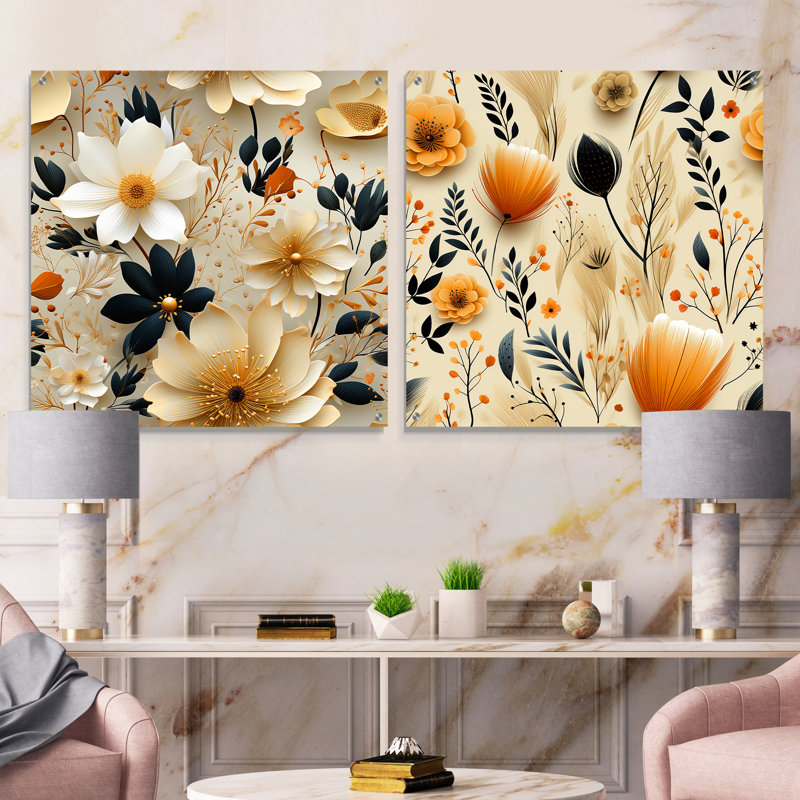 Balsamine - ensemble de 2 peintures murales abstraites en acrylique Boho, H 16 po x l 33 po
