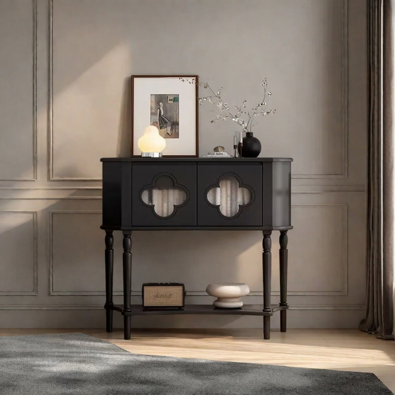 Console rétro minimaliste, Noir, noir, noir, noir, H 35,43 po x l 39,37 po x P 13,78 po